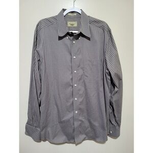 Eddie Bauer Button Down Shirt Mens Large Tall Grey Plaid  Wrinkle Resist